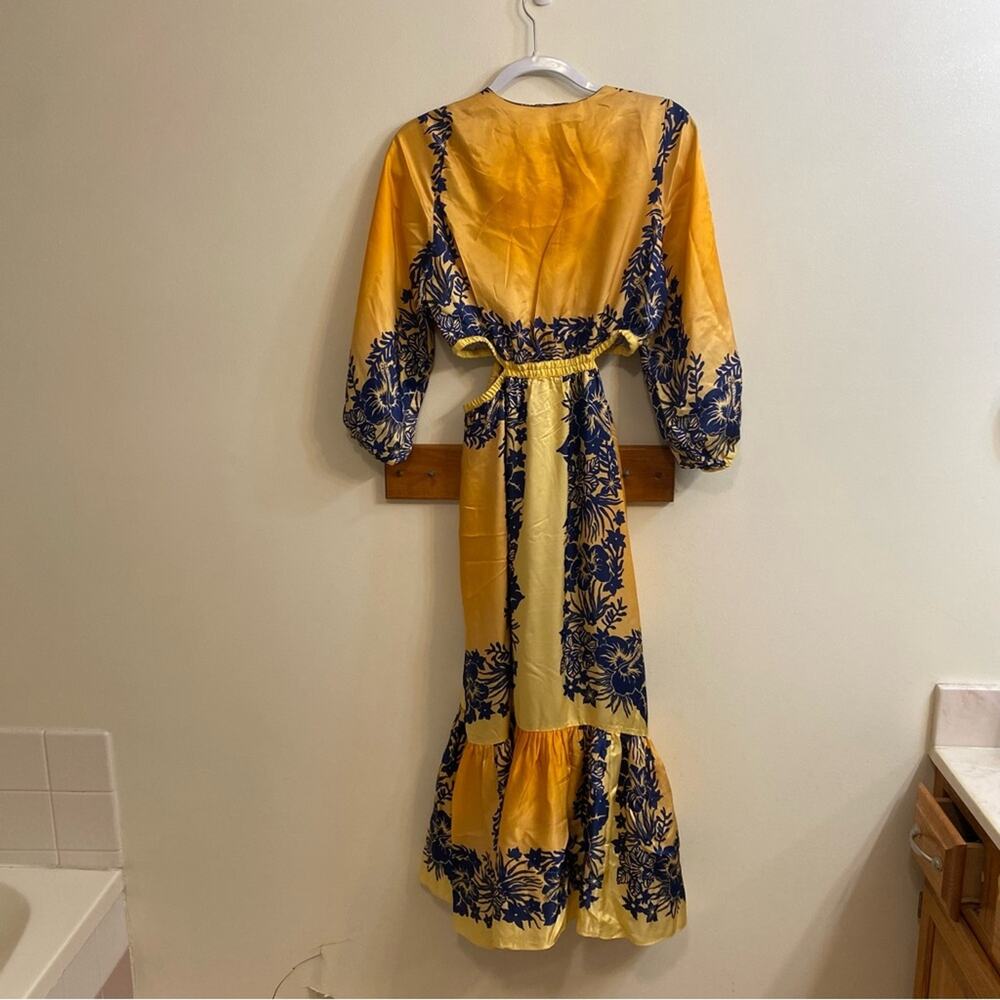 Sandro Willow Maxi Dress Yellow Blue Floral Pullover Boho Artsy Women’s Sz 2 - Picture 14 of 16